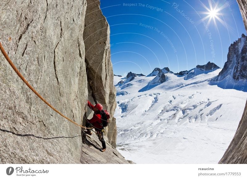 Climbing in Mont Blanc, Alps, France. Vacation & Travel Adventure Expedition Winter Snow Mountain Sports Mountaineering Rope Boy (child) Man Adults Nature