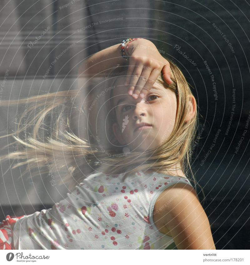 transparency Colour photo Exterior shot Copy Space left Day Blur Looking Looking into the camera Human being Child Hair and hairstyles Face 1 3 - 8 years