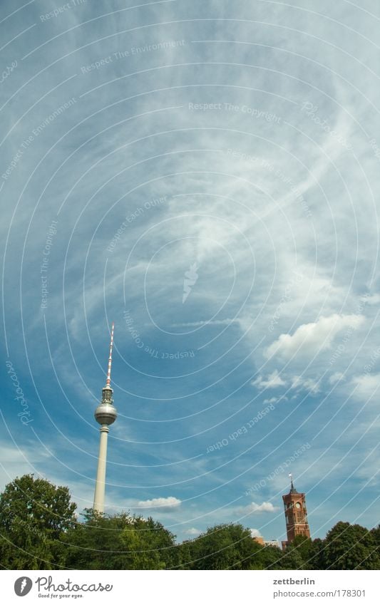 The two towers Berlin Sky Summer Clouds Capital city Downtown Berlin alex. alexanderplatz Berlin TV Tower Television tower telegurke telespargel Rotes Rathaus