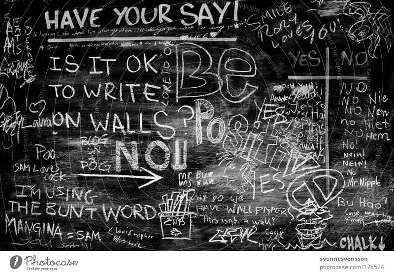 Is it ok to write on walls? Education School Classroom Blackboard Art Stationery Sign Characters Write Chalk Freedom of expression Poll Graffiti Daub