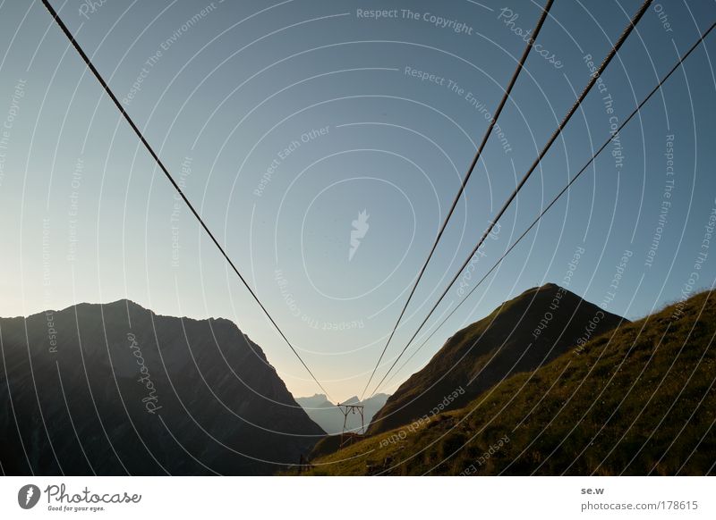 Pioneering spirit! Colour photo Exterior shot Deserted Copy Space top Twilight Wide angle material ropeway Sunrise Sunset Summer Beautiful weather Alps Mountain