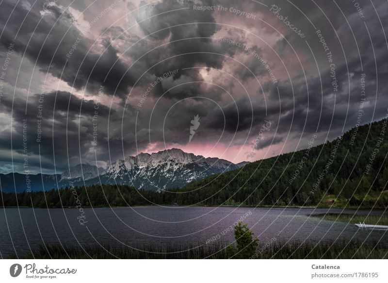 Storm low, a thunderstorm over the Karwendel, lake in the foreground Vacation & Travel Mountain Hiking Swimming & Bathing Environment Landscape Plant Elements