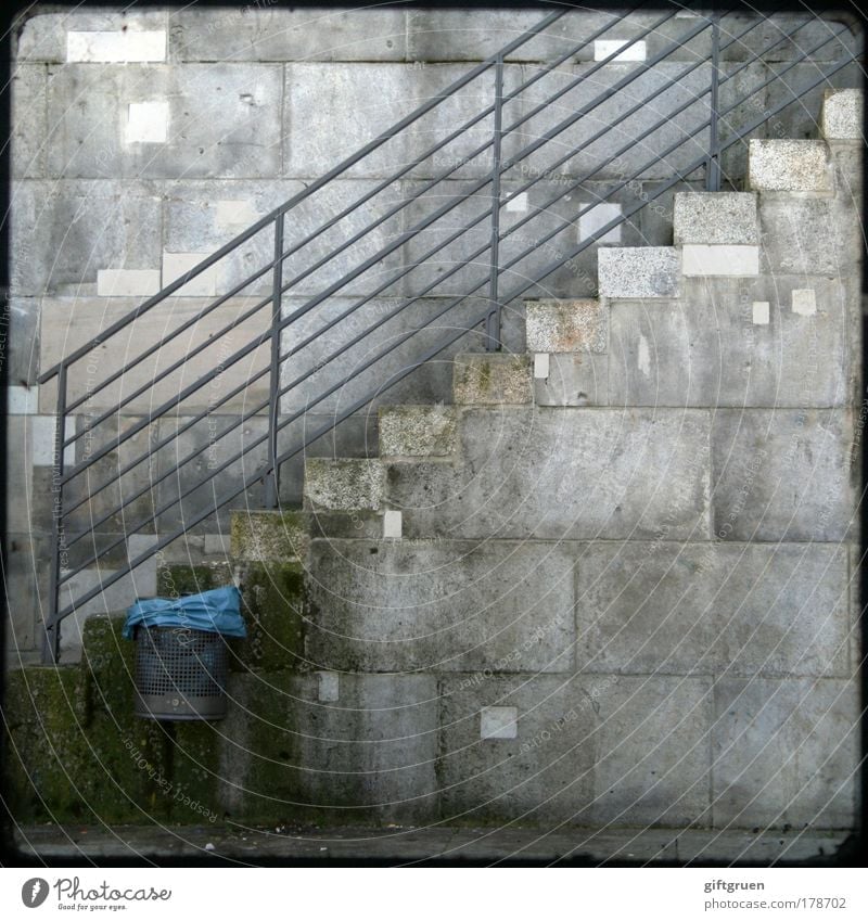 throwaway society Colour photo Exterior shot Deserted Copy Space right Copy Space bottom Town Wall (barrier) Wall (building) Stairs Banister Stone wall Dirty