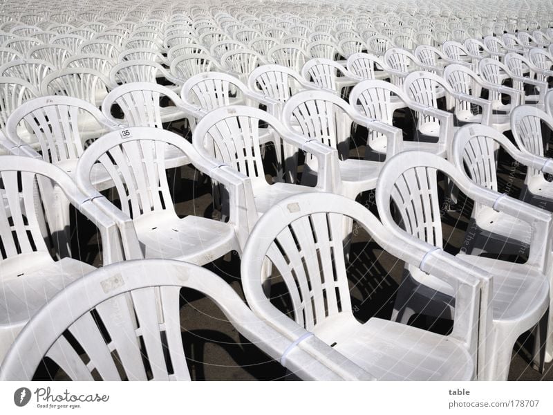 Plastic and Elaste . . . Furniture Chair Event Stand Wait White Hospitality Arrangement Public viewing mass event Colour photo Subdued colour Deserted Sunlight