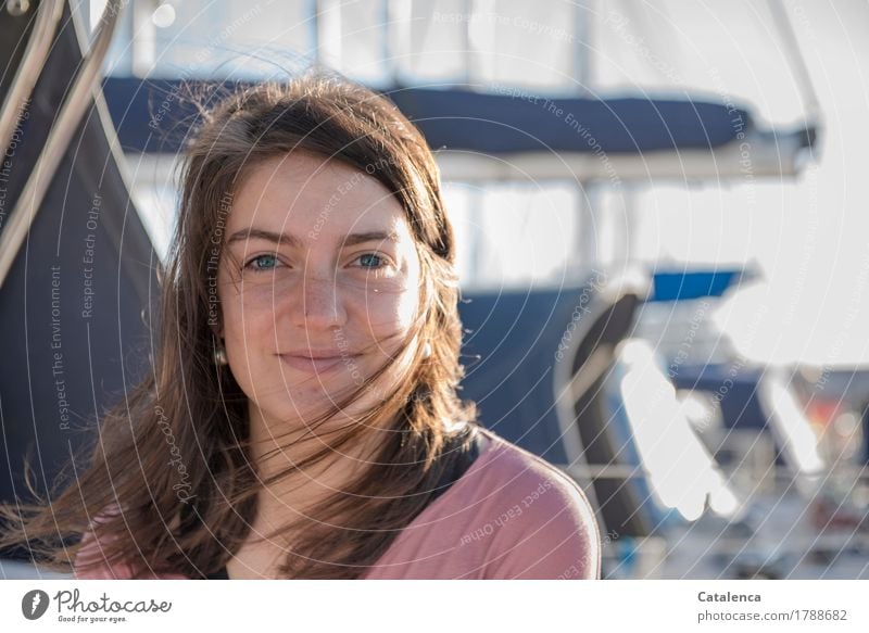 Morning, portrait of a young woman on a sailing yacht Sailing Vacation & Travel Feminine Young woman Youth (Young adults) 1 Human being 18 - 30 years Adults