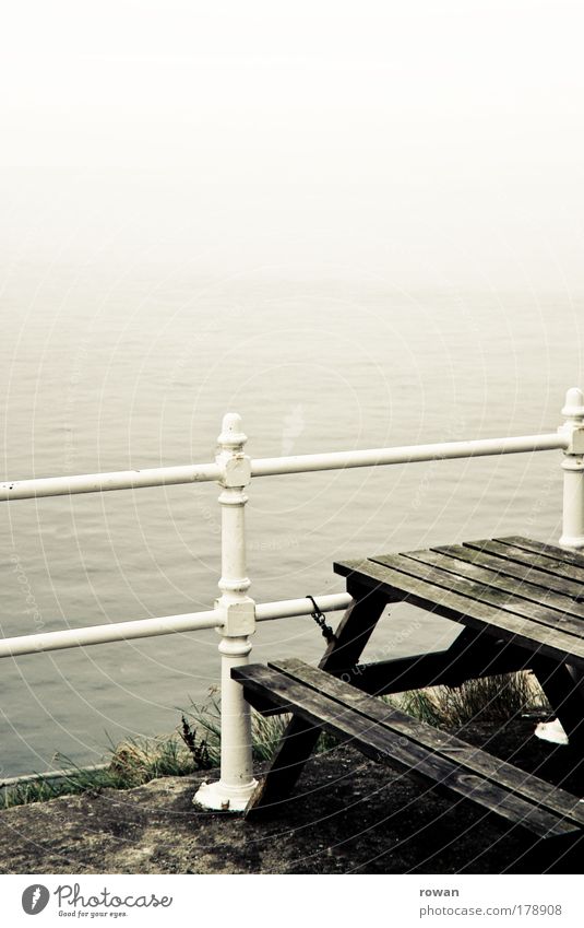 white Colour photo Subdued colour Exterior shot Deserted Copy Space top Copy Space middle Day Bad weather Storm Fog Coast Lakeside North Sea Ocean Old Dark Cold