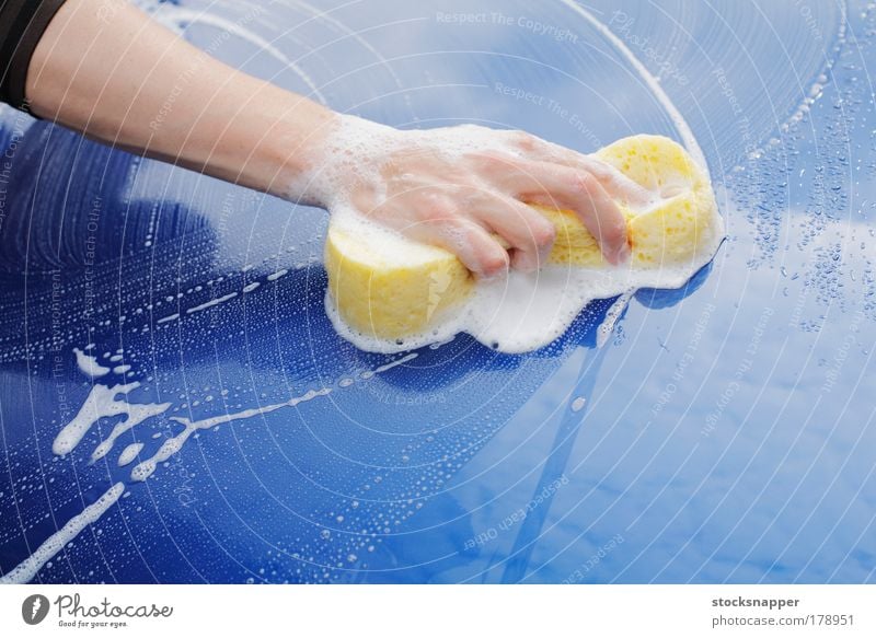 Car wash Hand sponge Soap soapy Foam hood Blue Cleaning Wipe wiping sud