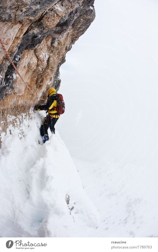 A dengerous pitch during an extreme winter climbing Face Adventure Expedition Winter Snow Mountain Sports Climbing Mountaineering Rope Nature Landscape Rock
