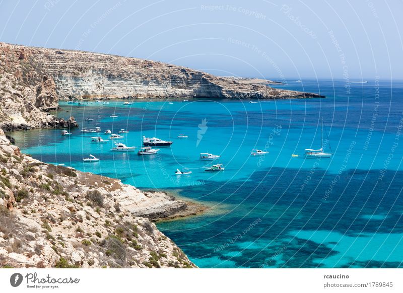 Anchored yachts, Lampedusa, Mediterranean Sea, Italy Relaxation Vacation & Travel Tourism Summer Sun Ocean Island Nature Landscape Coast Harbour Yacht Motorboat