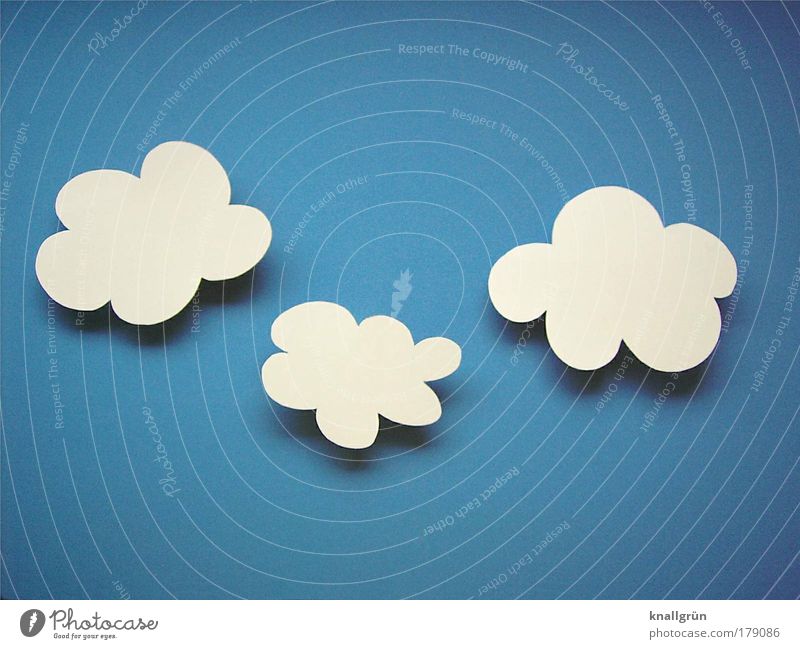 fleecy clouds Colour photo Studio shot Close-up Deserted Copy Space top Copy Space bottom Neutral Background Sky Clouds Beautiful weather Happiness Blue White