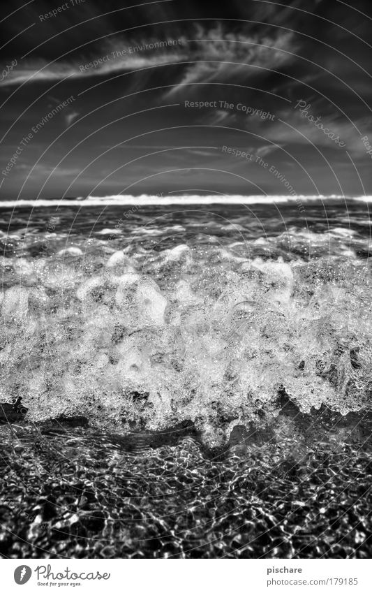 foam bath supersize Black & white photo Exterior shot Deserted Day Contrast Deep depth of field Wide angle Vacation & Travel Beach Ocean Elements Water Sky