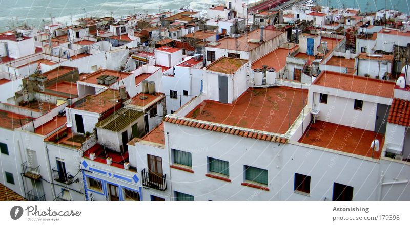 above the roofs Colour photo Exterior shot Deserted Day Light Shadow Contrast Bird's-eye view Environment Water Summer Weather Bad weather Waves Coast Ocean