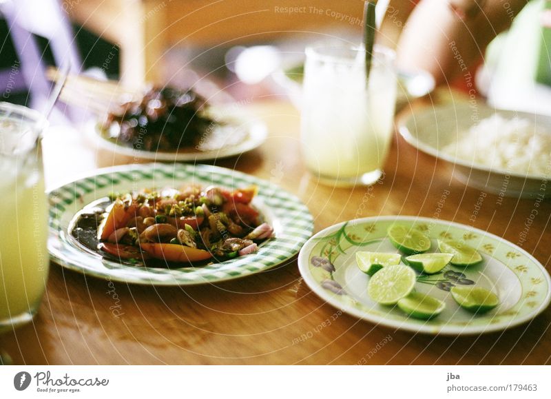 Sate Kambing Colour photo Close-up Deep depth of field Food Meat Lime E flat Jeruk Lunch Asian Food Beverage Plate Glass Vacation & Travel Summer
