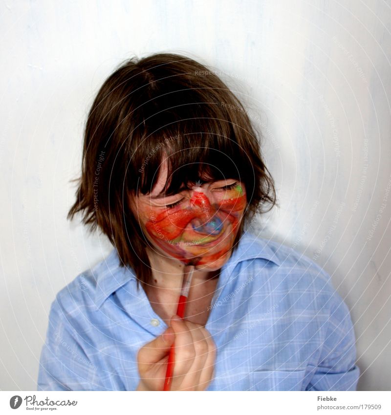 color study Colour photo Multicoloured Interior shot Copy Space top Portrait photograph Front view Downward Closed eyes Make-up Leisure and hobbies Playing