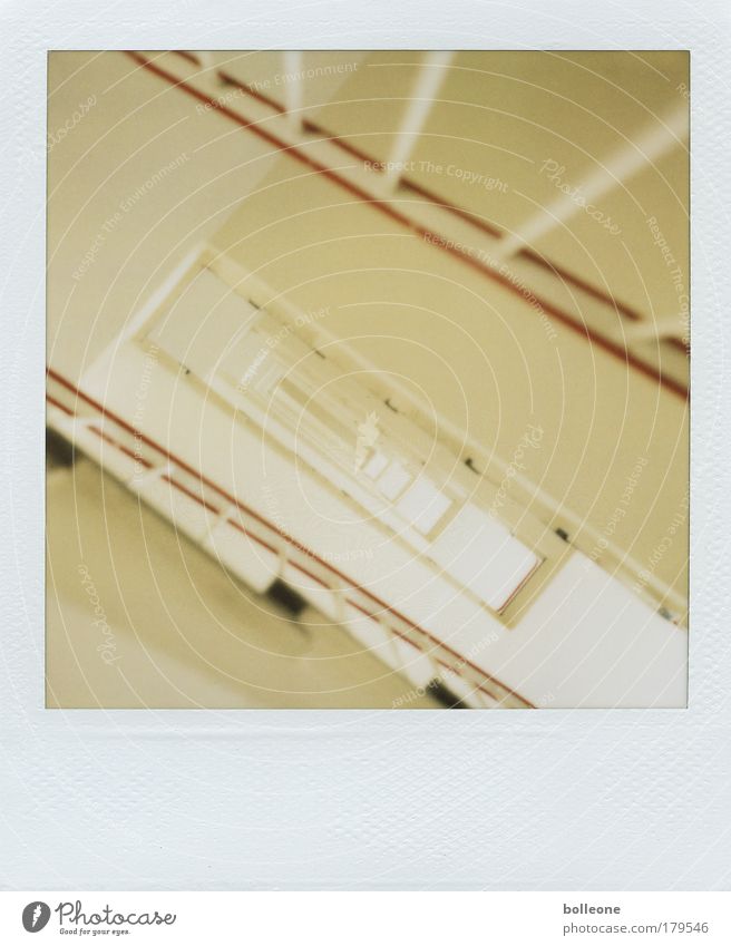 staircase Subdued colour Polaroid Artificial light Blur High-rise Stairs Esthetic Exceptional Yellow Loneliness Fear Fear of the future Distress Perspective