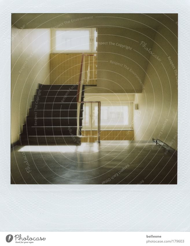 stairlights Subdued colour Interior shot Polaroid Deserted Light Shadow Contrast Central perspective House (Residential Structure) Interior design High-rise