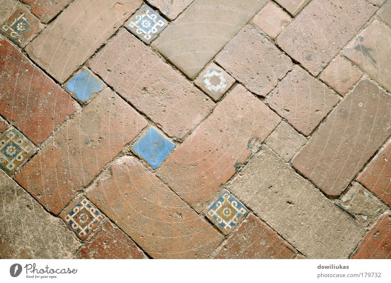 Tiled ancient floor Colour photo Multicoloured Close-up Detail Macro (Extreme close-up) Day Room Floor covering Cobbled pathway Ancient civilization Blue Brown
