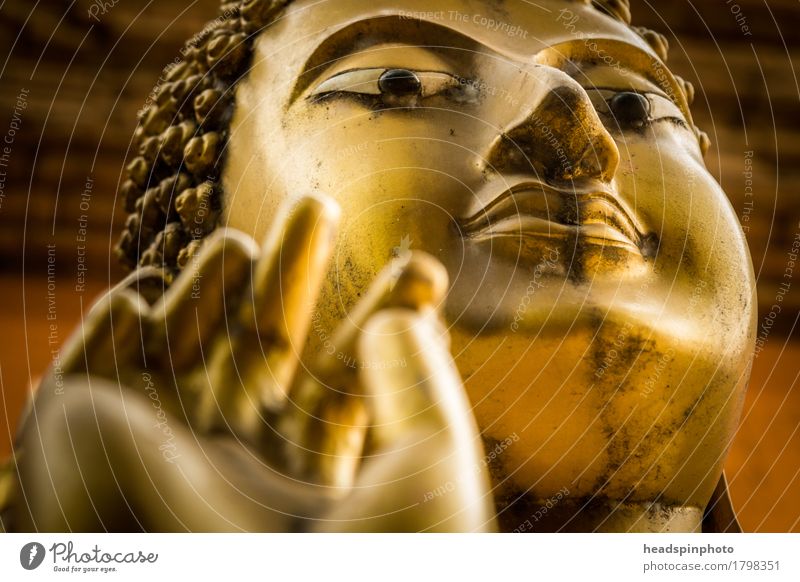Golden Buddha Happy Wellness Well-being Head Hand Fingers Art Sculpture Esthetic Goodness Attentive Truth Purity Religion and faith Buddhism Meditation mudra