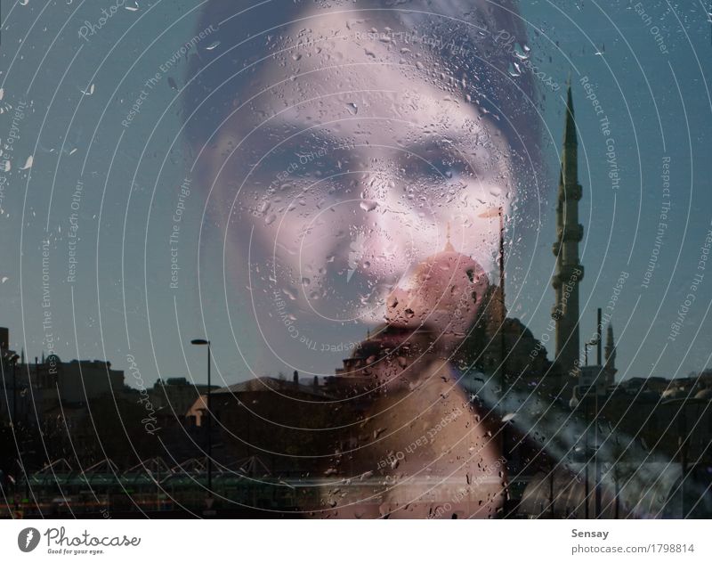 Woman in crisis, mosque reflection pretty Face Ocean Winter Human being Girl Adults Hand Art Rain Hair Bird Drop Sadness Wet Longing Loneliness Expectation