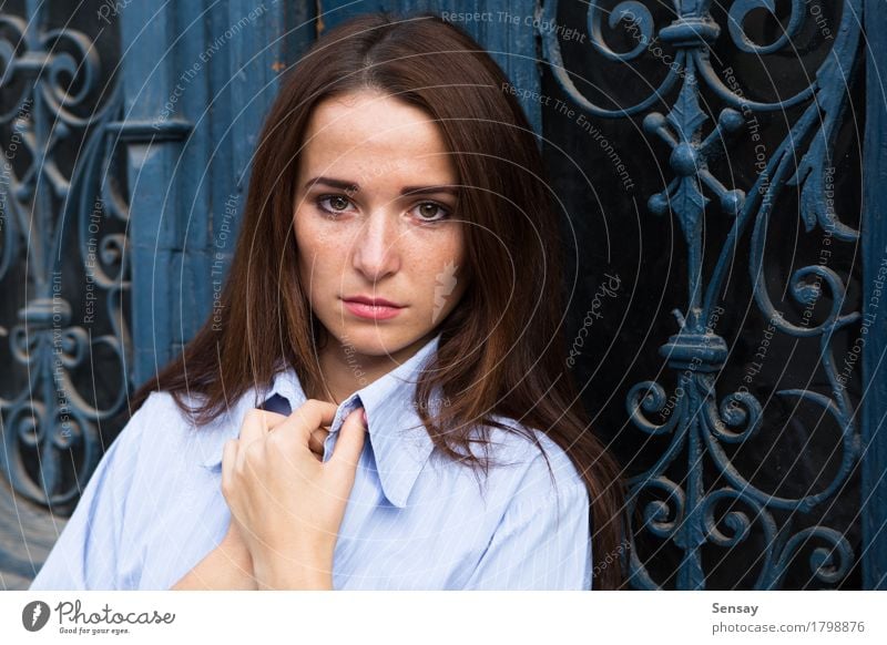 Girl in depression on blue background Beautiful Face Child Human being Woman Adults Youth (Young adults) Hair Sadness Dark Long Cute Black White Emotions