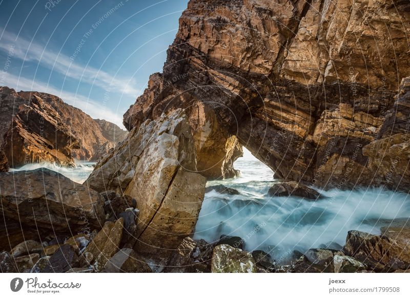 The inner light Landscape Water Beautiful weather Rock Waves Coast Large Tall Blue Brown Ursa Colour photo Exterior shot Deserted Day Light Shadow