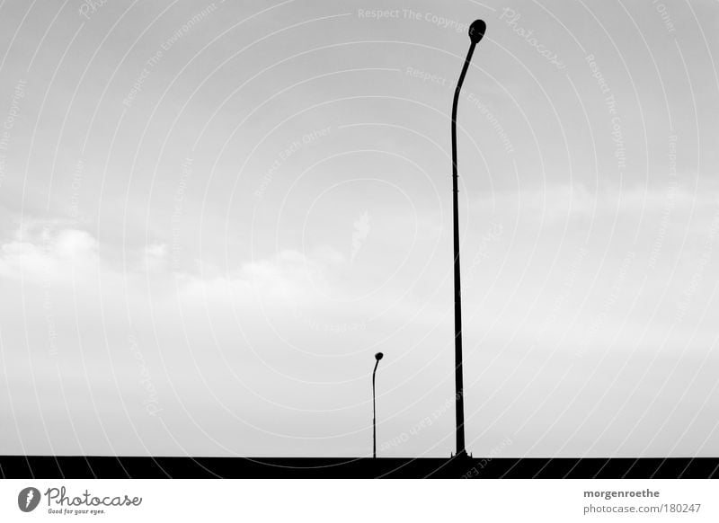 be lonely Black & white photo Exterior shot Deserted Copy Space left Technology White Lantern Minimalistic Line Parallel Sky Individual Clouds solo Above Under