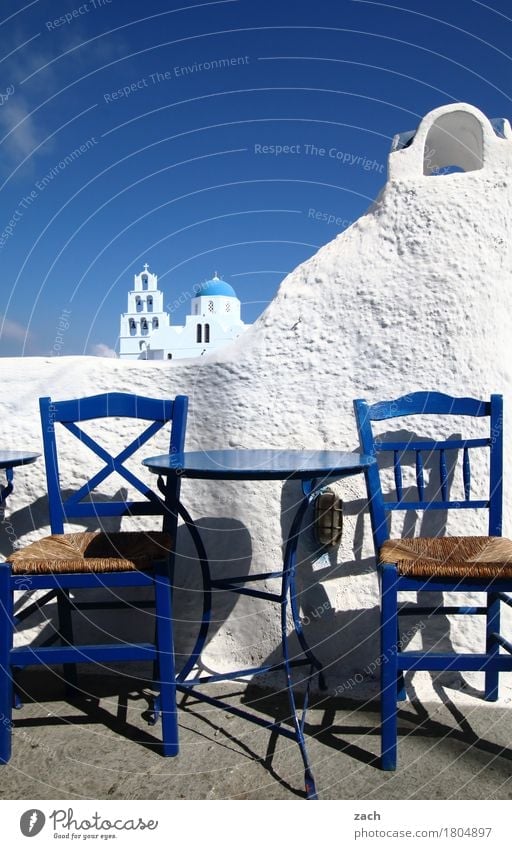 2 Ouzo, please. Vacation & Travel Chair Table Gastronomy Restaurant Taverna Ocean Mediterranean sea Aegean Sea Island Cyclades Santorini pyrgos Greece Village