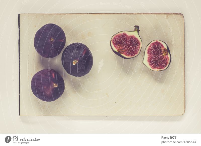 figs Food Fruit Fig Still Life Nutrition Vegetarian diet Paper Piece of paper Fresh Healthy Retro Round Sweet Soft Violet Red To enjoy Colour photo Studio shot