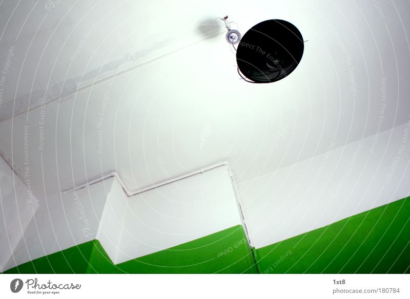 Invest now! Colour photo Deserted Copy Space left Copy Space middle Artificial light Light Long exposure Worm's-eye view Lamp Lampshade Green Ceiling light
