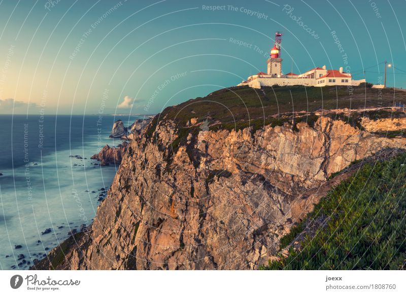 Cabo da Roca Landscape Sky Clouds Beautiful weather Rock Waves Coast Ocean Portugal Lighthouse Tall Blue Brown Multicoloured Green Red White Attentive Safety