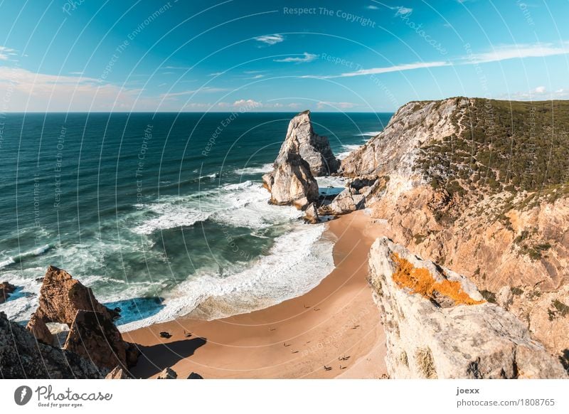 Ursa Beach Vacation & Travel Summer vacation Ocean Waves Human being Life Landscape Water Sky Beautiful weather Rock Coast Bay Gigantic Tall Blue Brown White