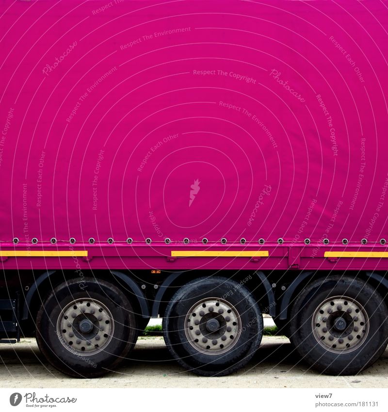 My truck: pink. Colour photo Exterior shot Detail Deserted Copy Space top Light Deep depth of field Long shot Transport Means of transport Logistics