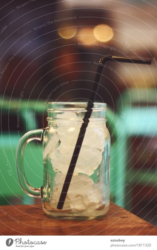 Ice in Glass Beverage Cold drink Cup Straw Water Simple White Thirst Table Colour photo Close-up Pattern Deserted