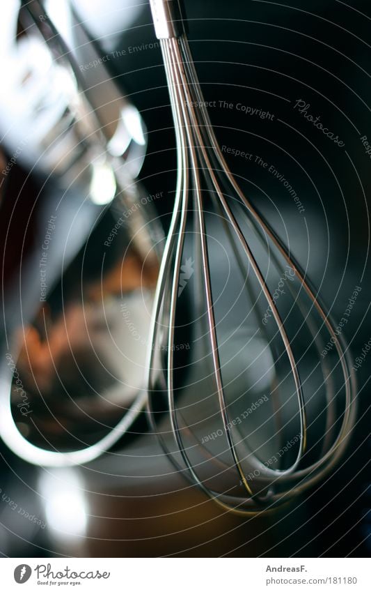 whisk Colour photo Close-up Detail Shallow depth of field Living or residing Kitchen Gastronomy Wooden spoon Metal Appetite Beater Manual cooking appliances