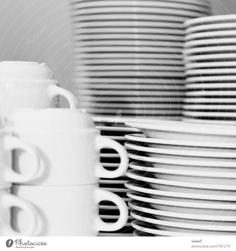 many friends Black & white photo Interior shot Close-up Detail Deserted Light Shallow depth of field Crockery Plate Cup Kitchen Restaurant Bowl Sign Simple