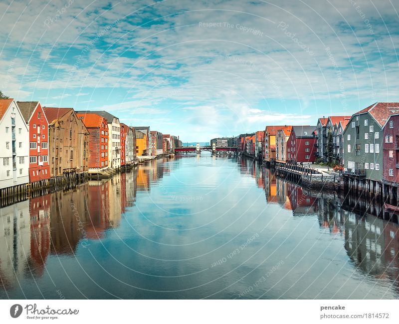 memory city at nidelv Elements Water Sky Clouds Autumn River bank Trondheim Norway Europe Port City Old town House (Residential Structure) Exceptional Historic