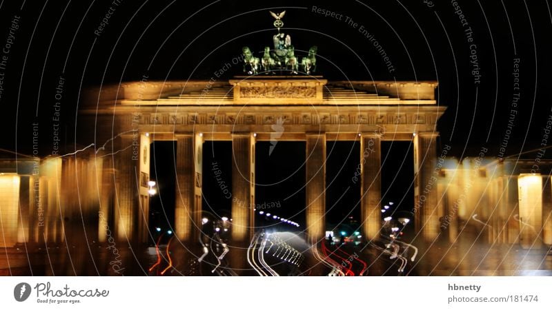 Berlin Colour photo Exterior shot Experimental Abstract Deserted Night Long exposure Germany Gate Architecture Tourist Attraction Landmark Monument