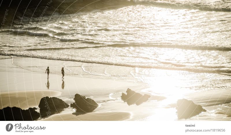 by the sea II Ocean Water Reflection Sun Light Evening Evening sun Human being Sand Beach Rock Waves Dusk Vacation & Travel Together Nature Relaxation Longing