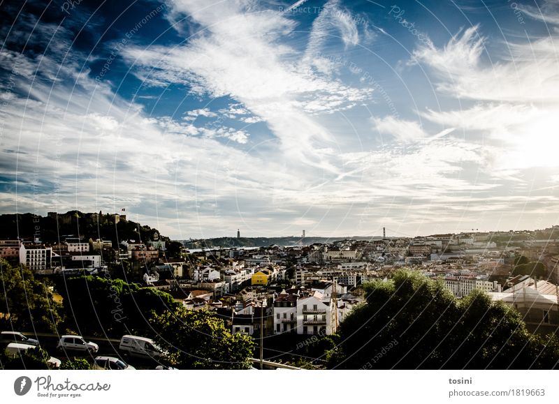 Lisbon III Sky Clouds Blue Town Hill Vantage point Castle Light Bright House (Residential Structure) City life Architecture Roof