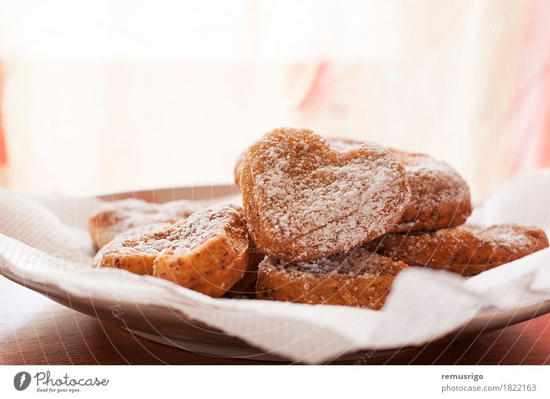 Heart shaped cookies Dessert Plate Eating Feeding Sit Baking Christmas holiday Baked goods Snack Sugar sweet Tasty Colour photo Interior shot Close-up Deserted