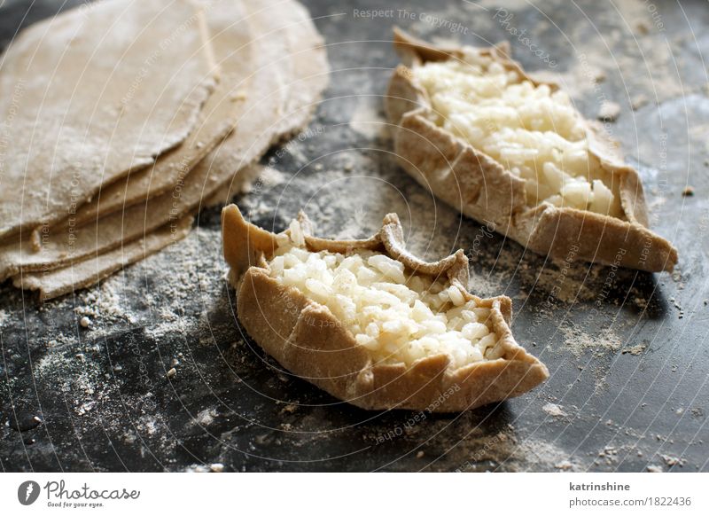 Traditional karelian pasties with rice Vegetable Dough Baked goods Bread Breakfast Culture White Baking Cooking European Finland Finnish food Home-made