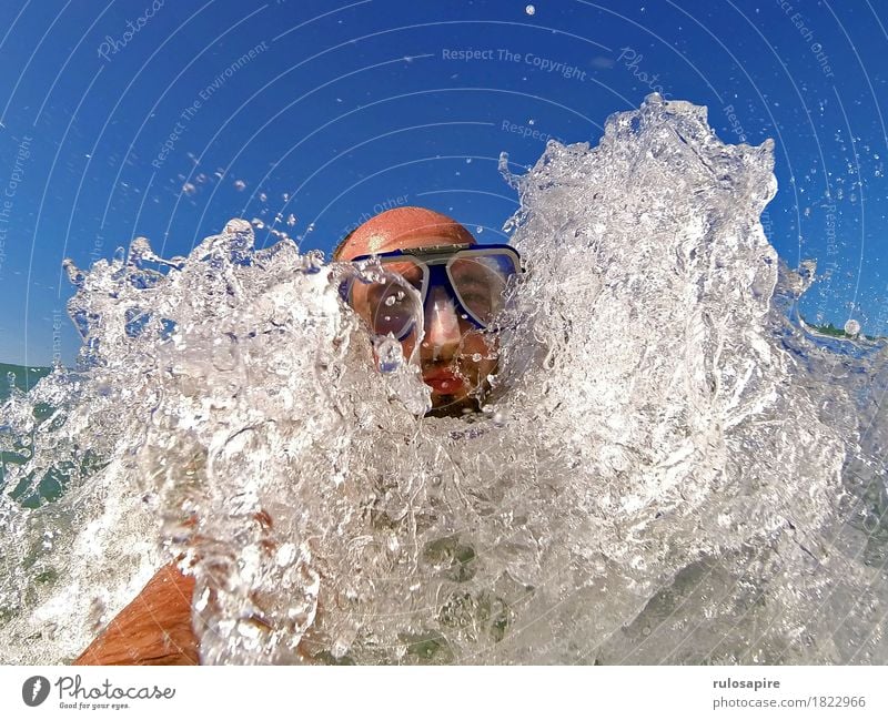 bbbwwlupp 1 Vacation & Travel Summer Summer vacation Ocean Waves Aquatics Swimming & Bathing Masculine Man Adults Head Human being Water Coast Dive Blue White