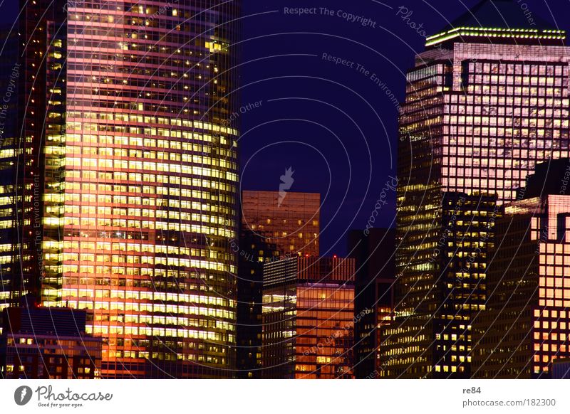 Glowing Towers Colour photo Exterior shot Evening Twilight Night Lifestyle Elegant Style Economy Financial institution Advancement Future Port City Downtown