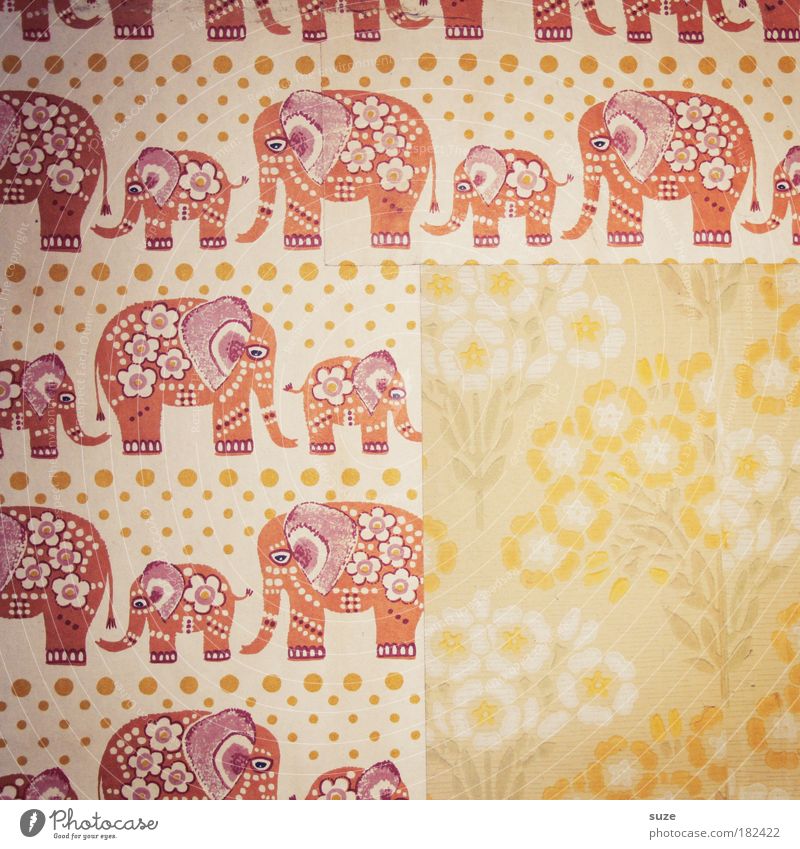 elephant meadow Decoration Wallpaper Old Retro Elephant Children's room Flowery pattern Row Infancy Past Memory Wallpaper pattern Design Wall (building)