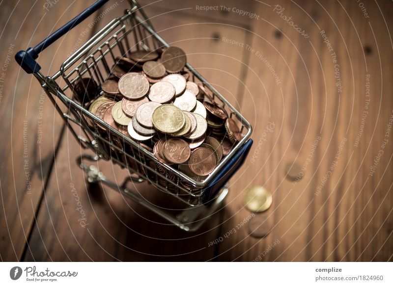€ coins Food Trade Tight-fisted Shopping Shopping Trolley Save Cent Euro Money Financial Industry Offer Store premises Supermarket Full Load Coin Colour photo