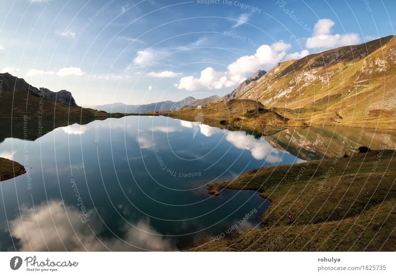 alpine lake with reflected blue sky, Alps, Germany Mountain Nature Landscape Sky Clouds Autumn Meadow Rock Pond Lake Stone Blue Serene Symmetry Schrecksee water