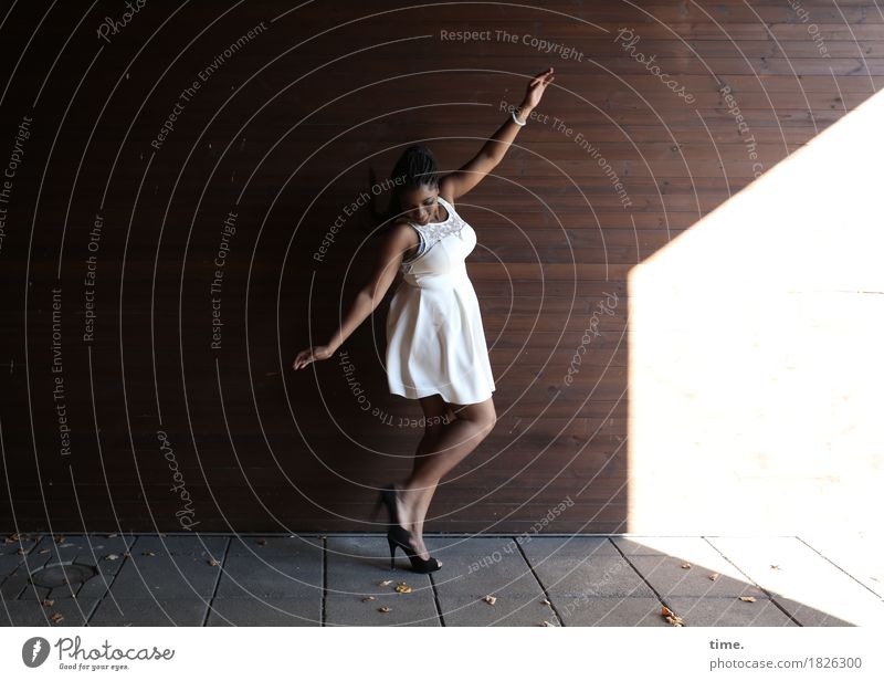 dancing woman Feminine 1 Human being Stage Dance Dancer Wall (barrier) Wall (building) Dress Jewellery High heels Black-haired Long-haired Movement Esthetic