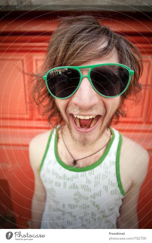 green glasses Colour photo Multicoloured Exterior shot Day Light Wide angle Portrait photograph Upper body Looking into the camera Lifestyle Style Summer