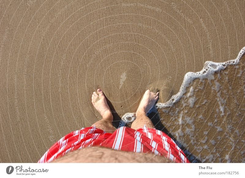 Feet in the sand with belly Colour photo Exterior shot Copy Space top Day Bird's-eye view Vacation & Travel Tourism Summer Summer vacation Sun Beach Ocean Waves