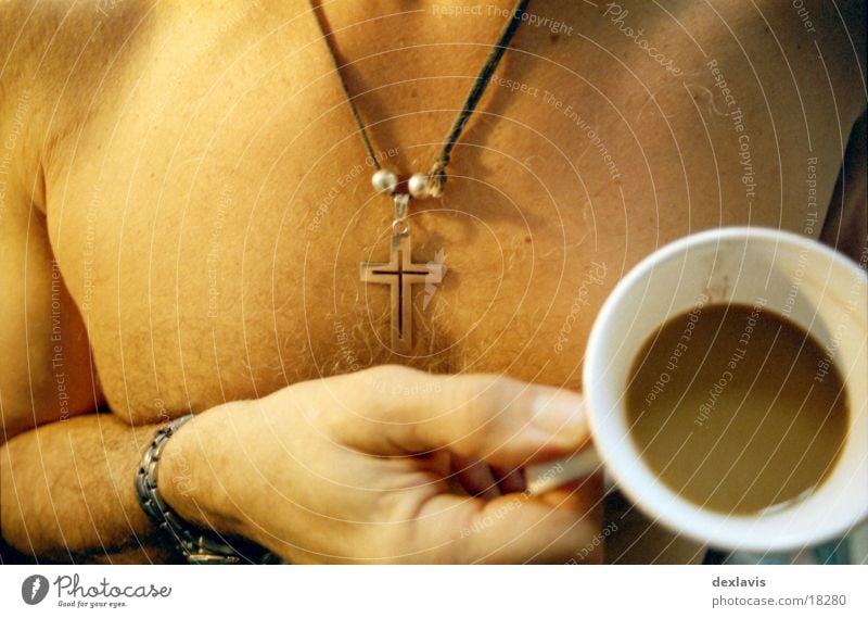 milky coffee Cup Upper body Man Hand Drinking Breakfast Coffee Body Chest Back Hair and hairstyles